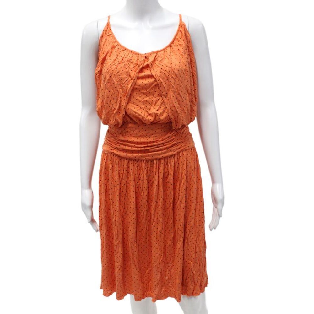 BCBGMAXAZRIA Women Orange Polka Dot Blouson Dress Sleeveless Scoop Neck Size XS